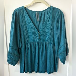 Anthropologie Teal Knit Top with Button Detail